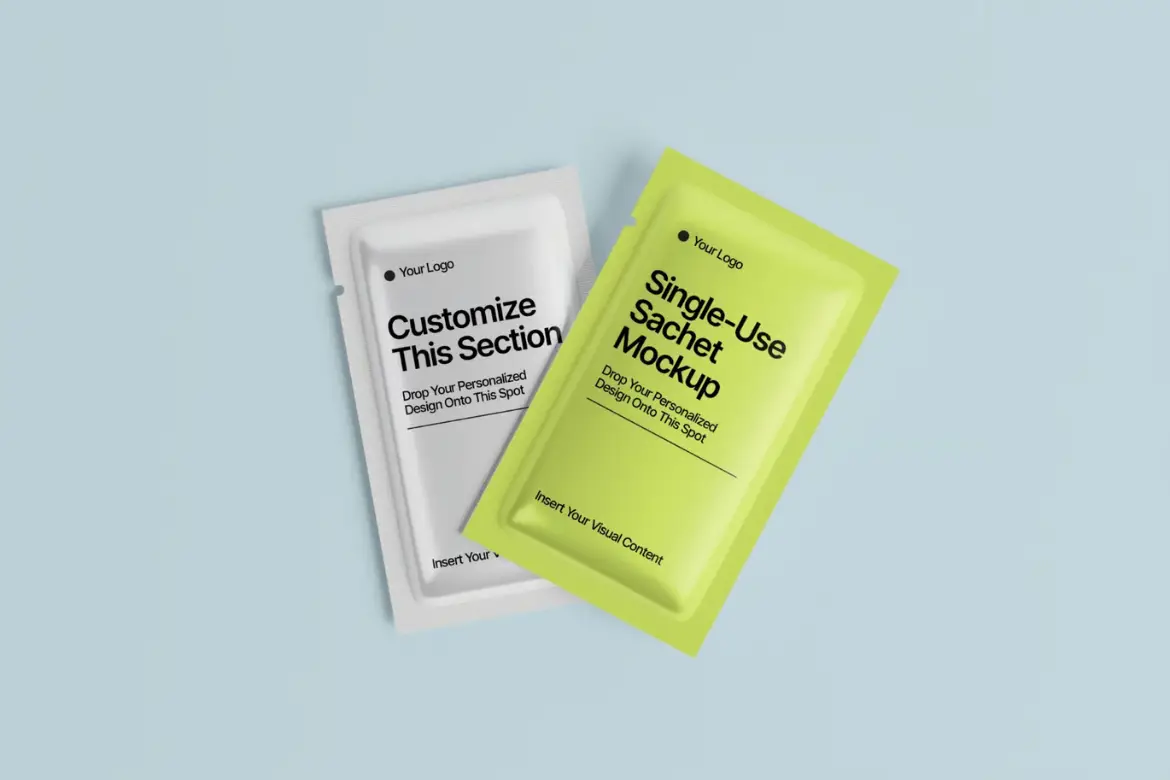 一次性小袋包装样机PSD模板 Single-Use Sachet Mockup