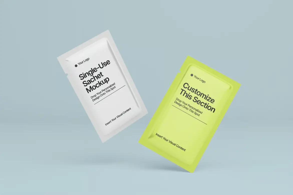 一次性小袋包装样机PSD模板 Single-Use Sachet Mockup