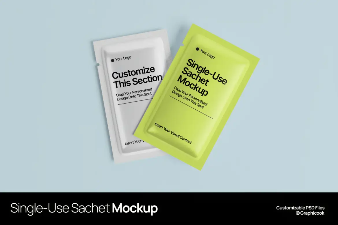 一次性小袋包装样机PSD模板 Single-Use Sachet Mockup