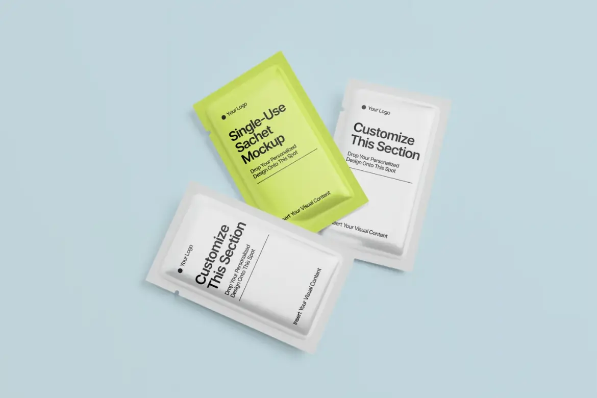 一次性小袋包装样机PSD模板 Single-Use Sachet Mockup
