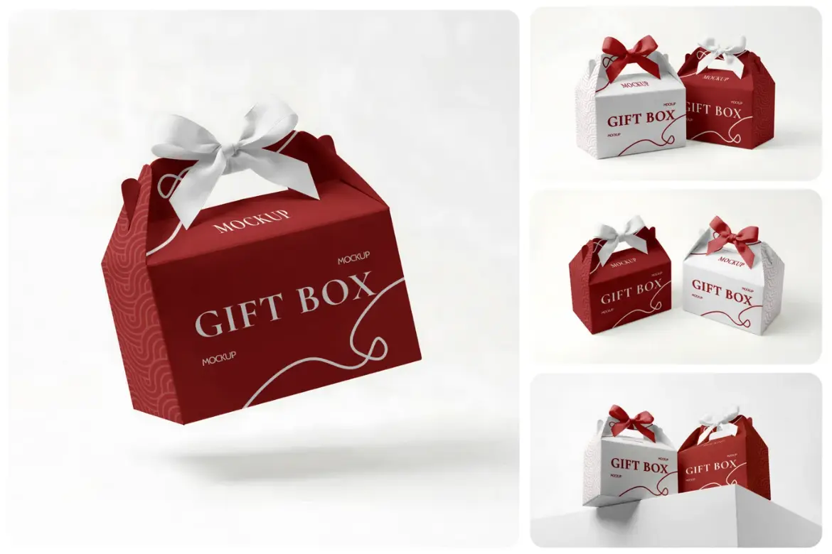 山形礼品盒样机PSD模板 Gable Gift Box Mockup