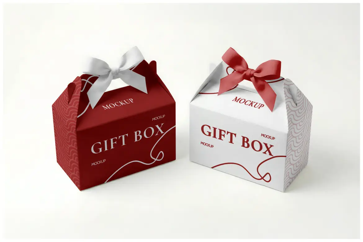 山形礼品盒样机PSD模板 Gable Gift Box Mockup