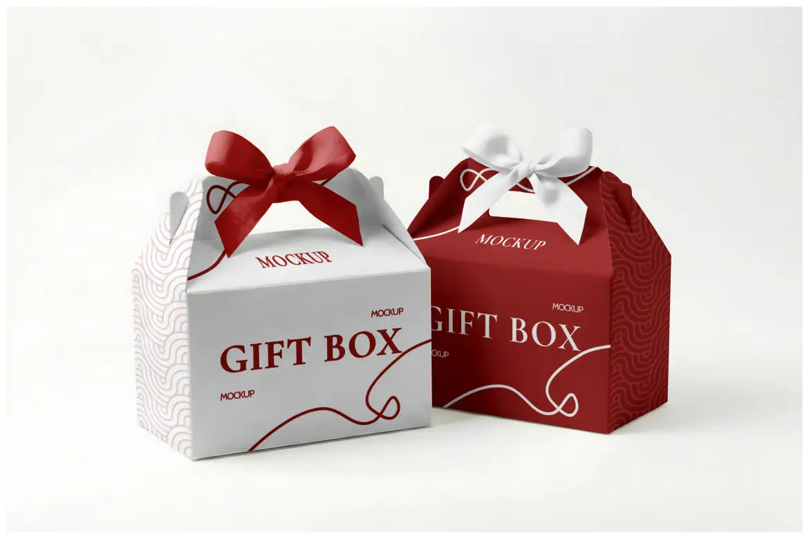 山形礼品盒样机PSD模板 Gable Gift Box Mockup