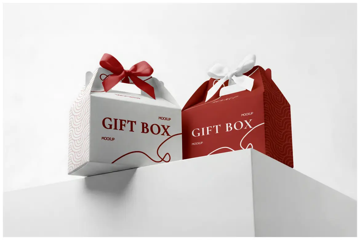 山形礼品盒样机PSD模板 Gable Gift Box Mockup