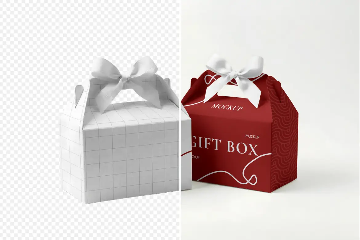 山形礼品盒样机PSD模板 Gable Gift Box Mockup
