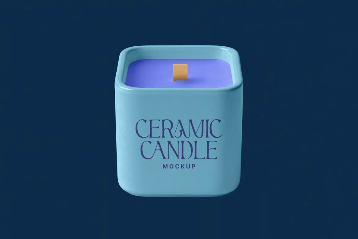 方形陶瓷蜡烛样机PSD模板 Ceramic Candle Mockup with Square Holder