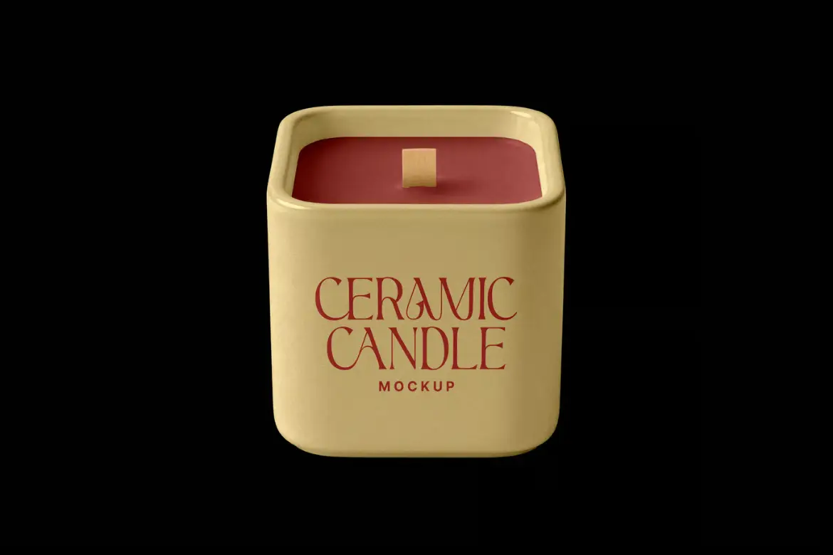 方形陶瓷蜡烛样机PSD模板 Ceramic Candle Mockup with Square Holder