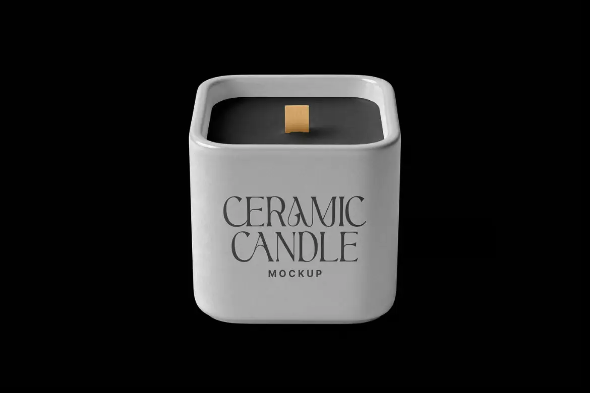 方形陶瓷蜡烛样机PSD模板 Ceramic Candle Mockup with Square Holder