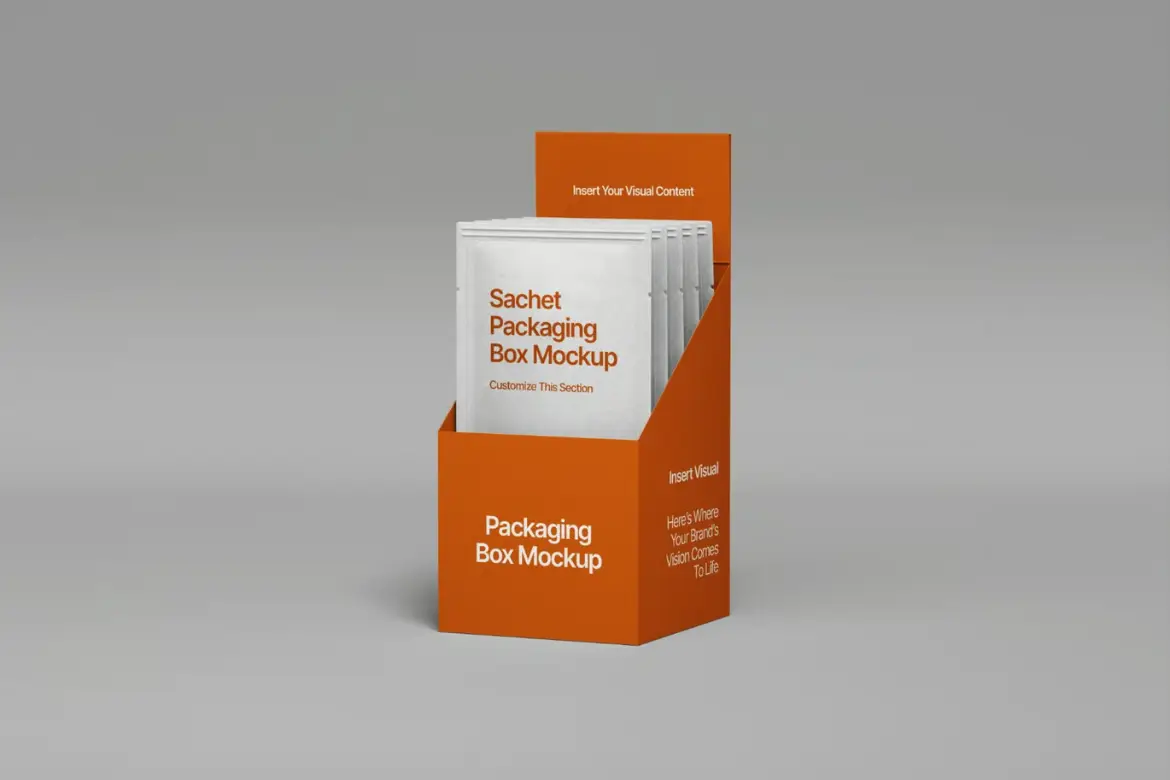 小袋包装盒样机PSD模板 Sachet Packaging Box Mockup