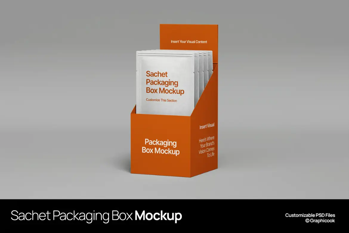 小袋包装盒样机PSD模板 Sachet Packaging Box Mockup