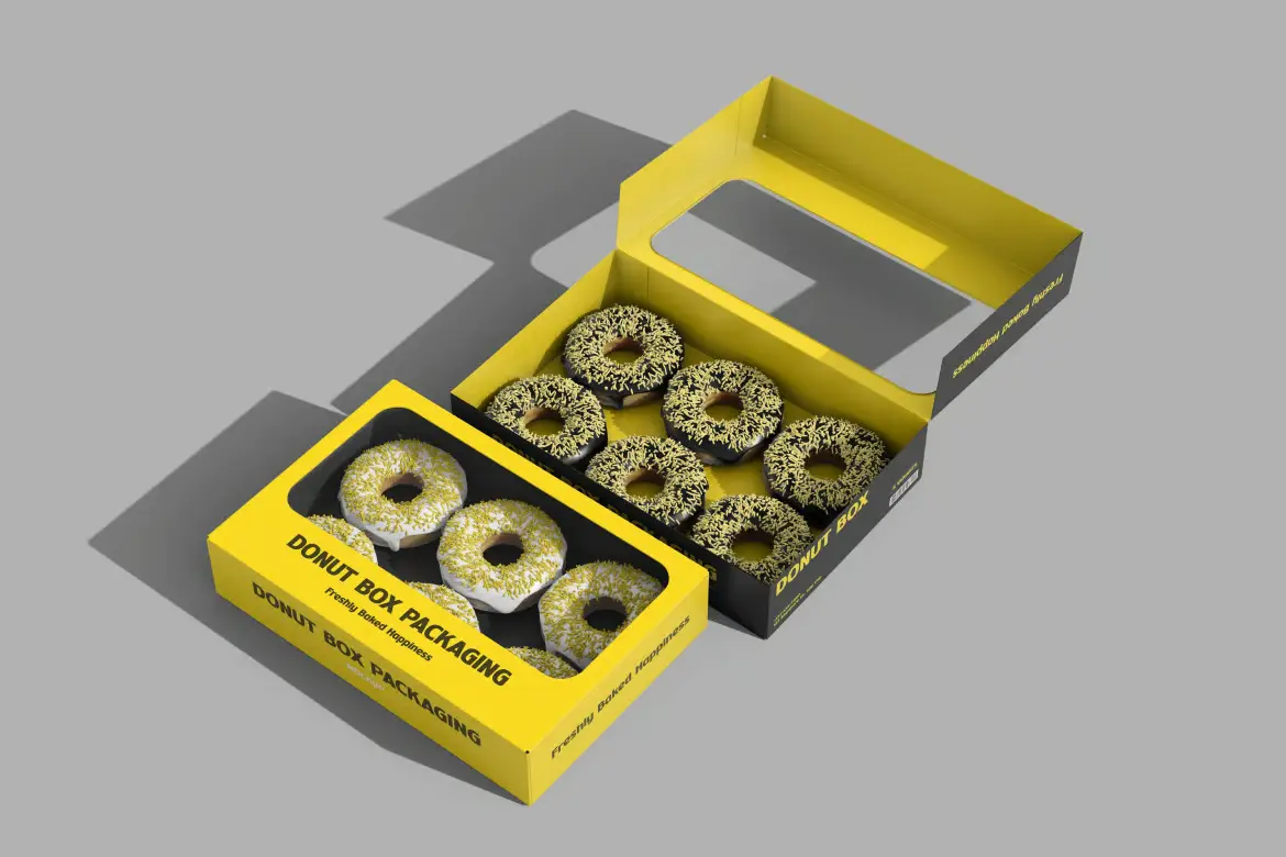 甜甜圈盒包装样机PSD模板 Donut Box Packaging Mockup