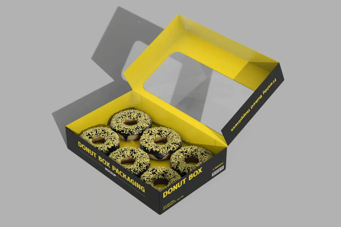 甜甜圈盒包装样机PSD模板 Donut Box Packaging Mockup