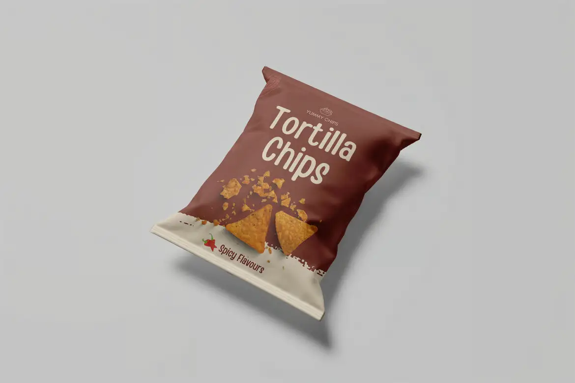 薯片袋包装样机PSD模板 Packaging Mockup