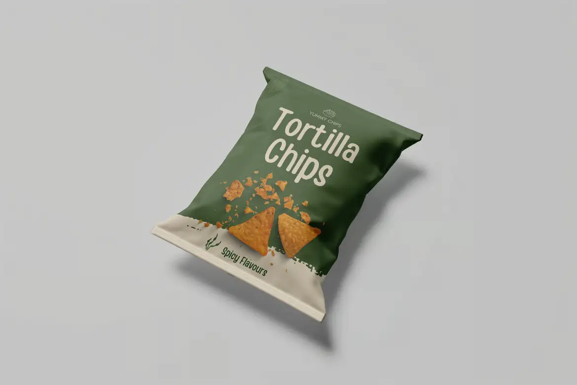 薯片袋包装样机PSD模板 Packaging Mockup