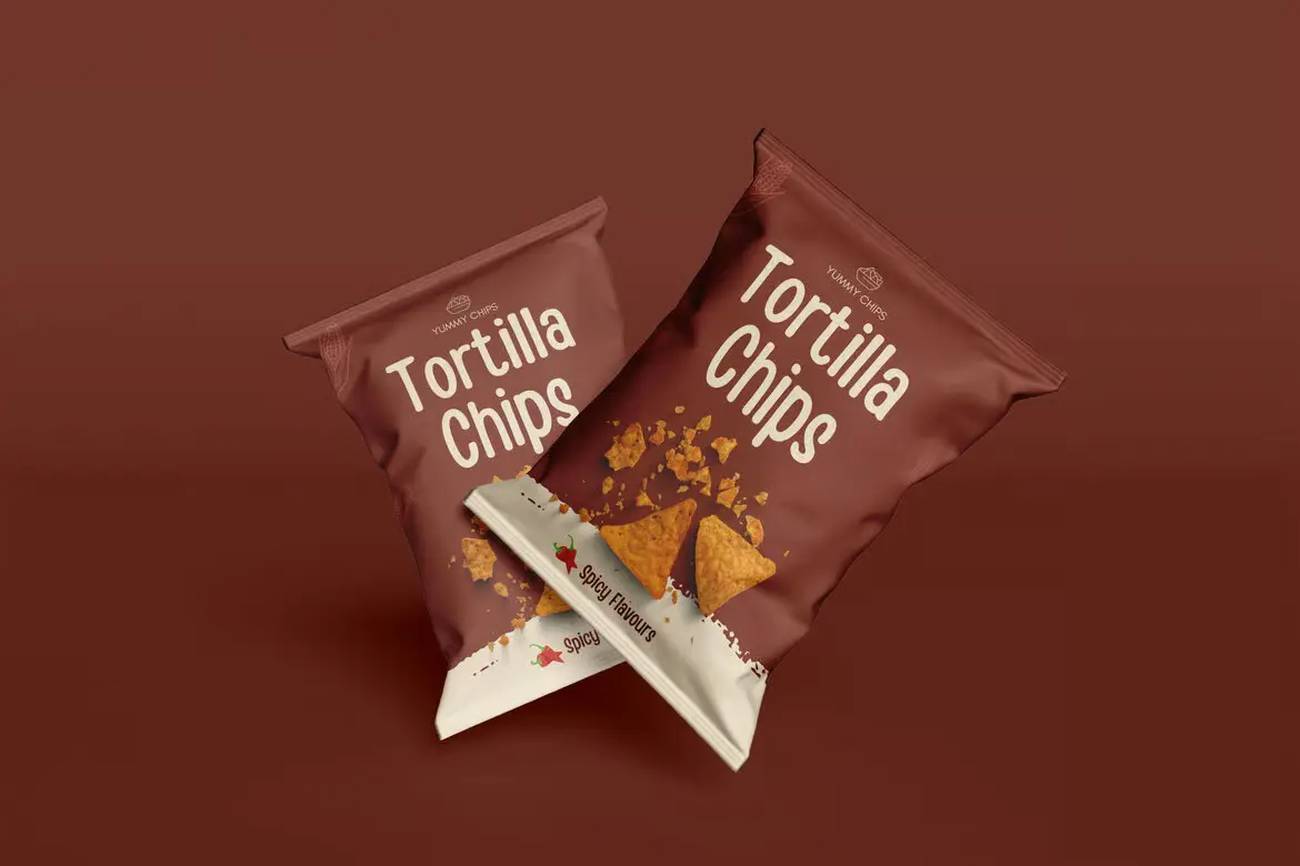 薯片袋包装样机PSD模板 Packaging Mockup