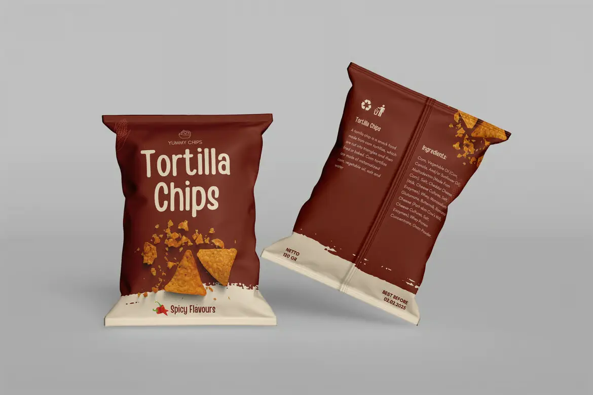 薯片袋包装样机PSD模板 Packaging Mockup