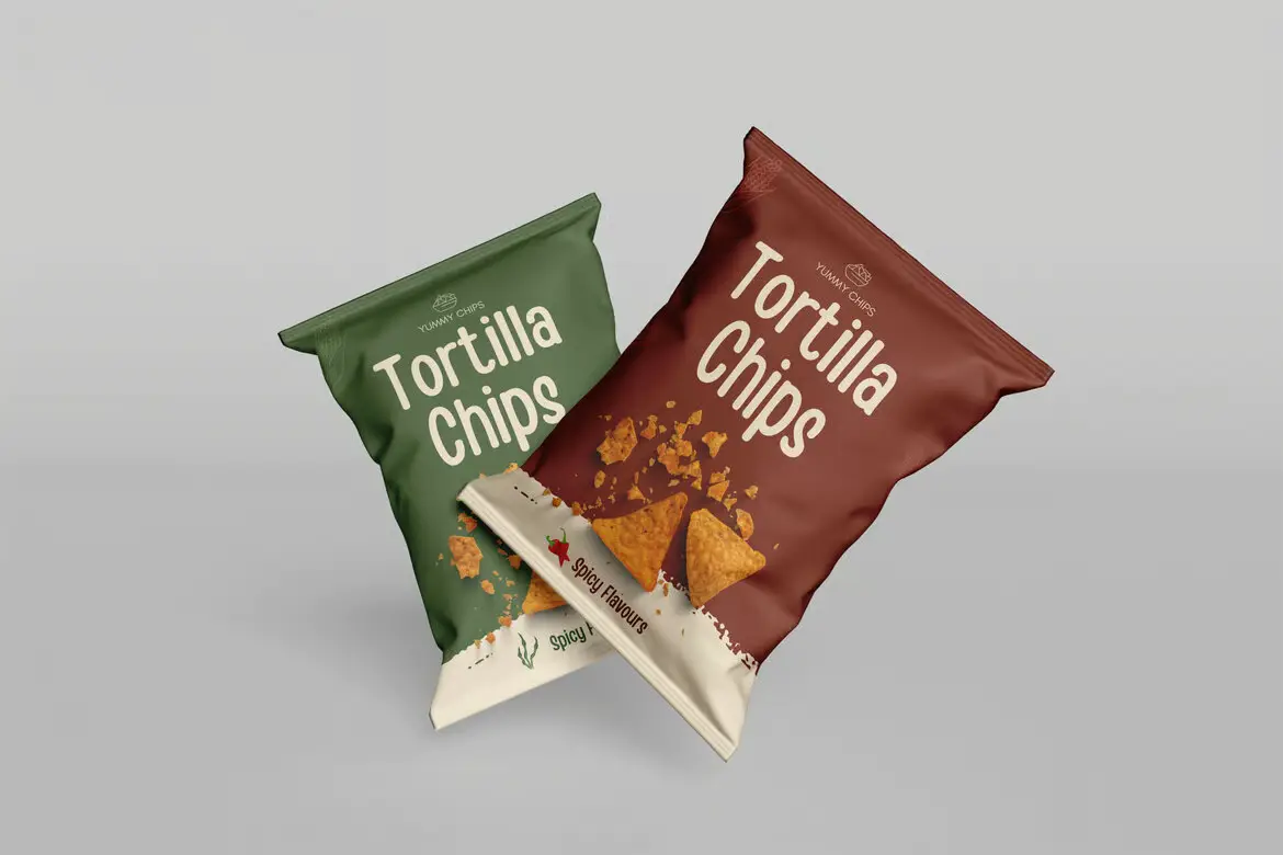 薯片袋包装样机PSD模板 Packaging Mockup