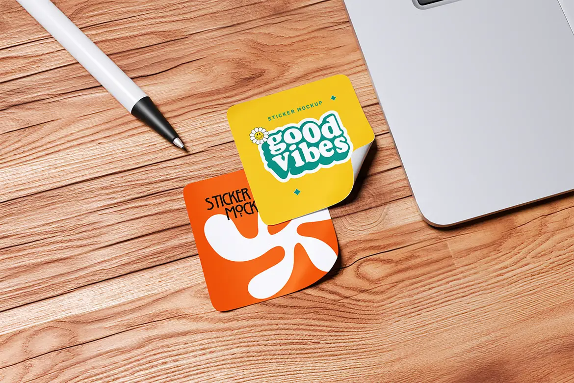 贴纸样机PSD模板 Sticker Mockup