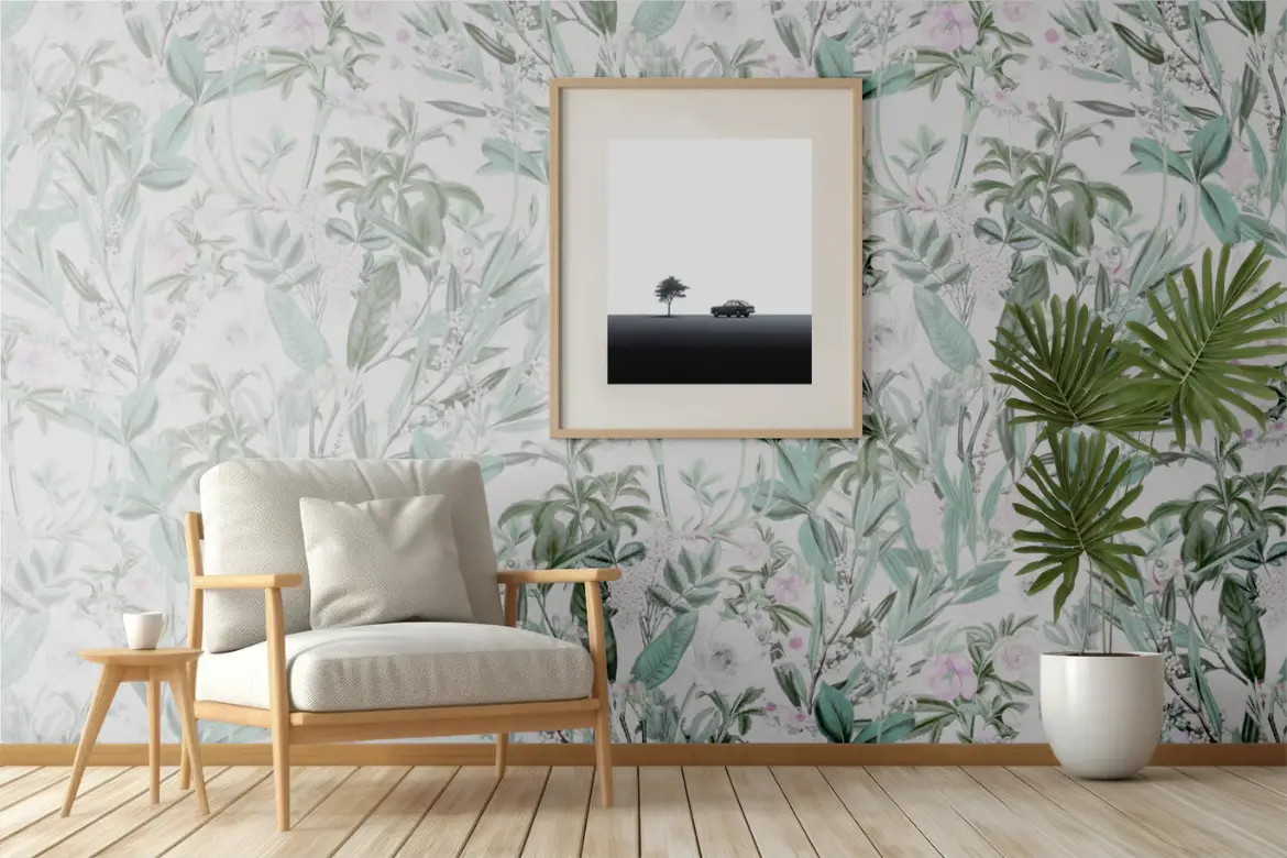薄荷粉花卉墙纸无缝图案素材 Mint Pink Flower Wallpaper