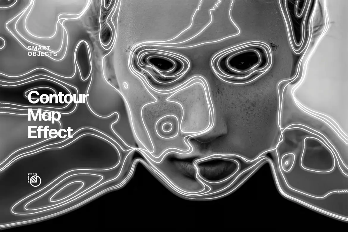 地形等高线照片特效PSD模板 Contour Map Photo Effect