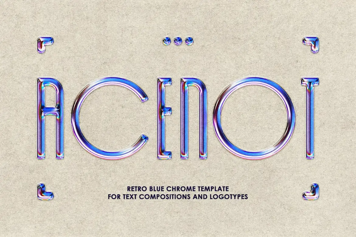 复古蓝调镀铬文字特效PSD模板 Retro Blue Chrome Text Effect