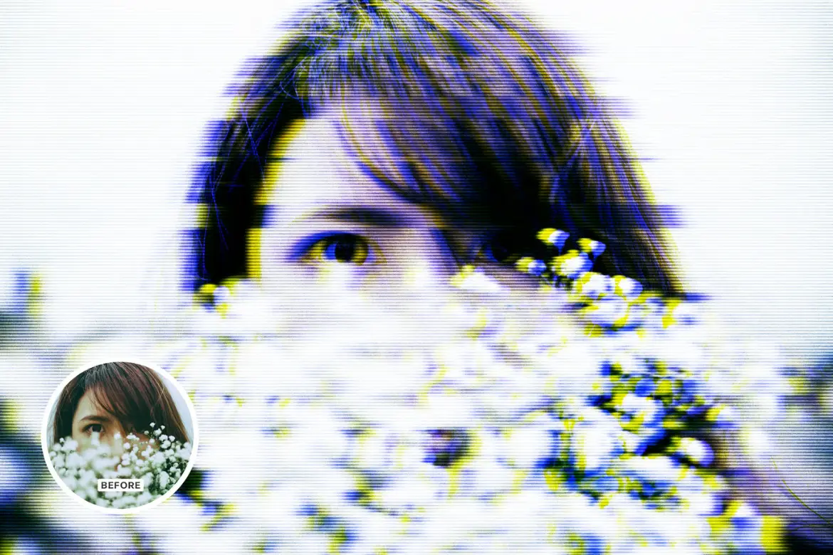 3D立体故障照片特效PSD模板 Anaglyph Glitch Photo Effect
