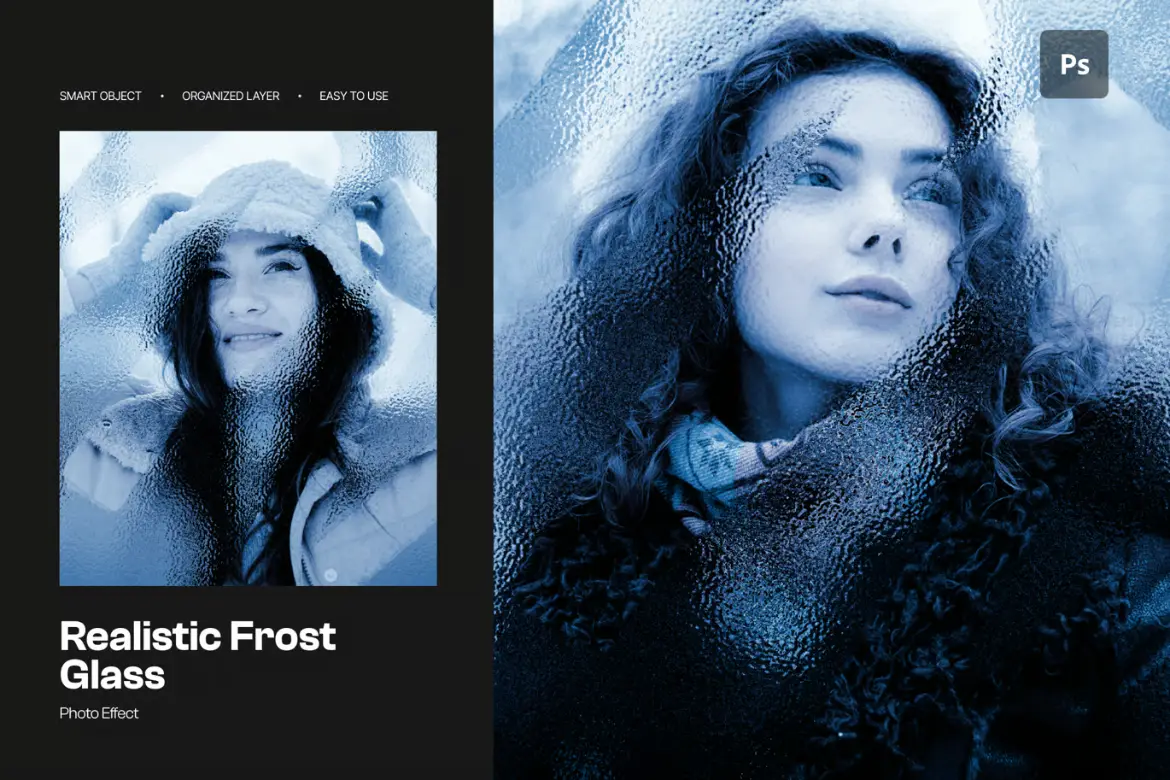 磨砂玻璃照片特效PSD模板 Frost Glass Photo Effect