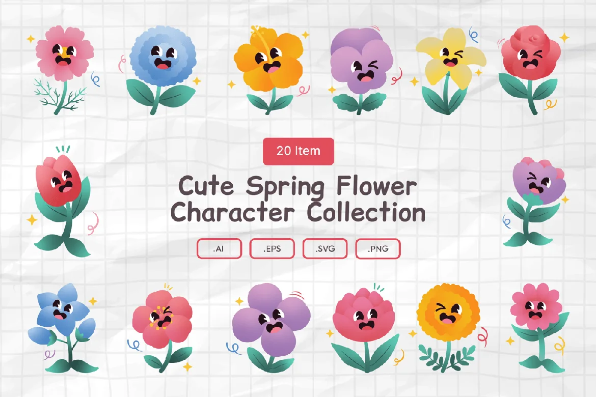 可爱春季花朵角色合集素材
