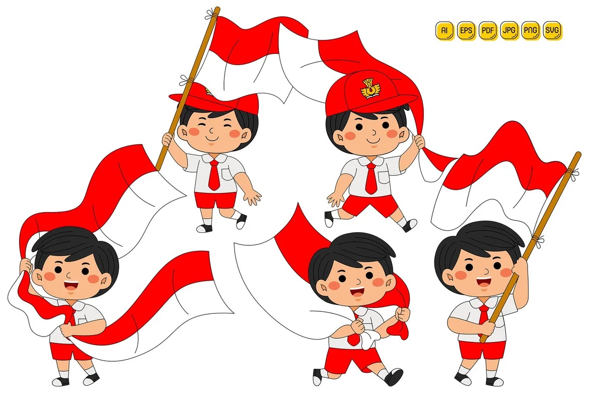 男学生庆祝印度尼西亚独立日素材