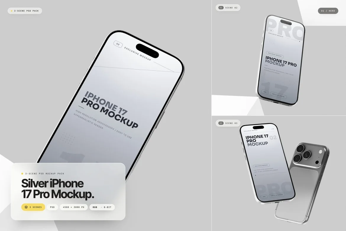 银色iPhone样机图形 PSD样机素材