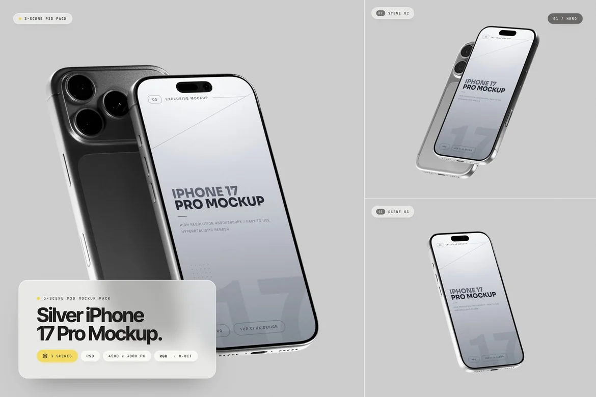 银色iPhone样机图形 PSD样机素材